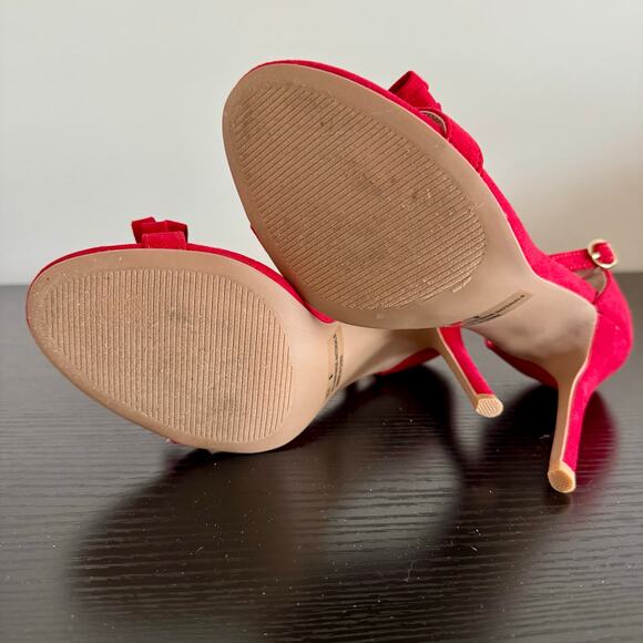 Qupid | Red Suede Bow Stiletto Heels - Picture 5 of 6